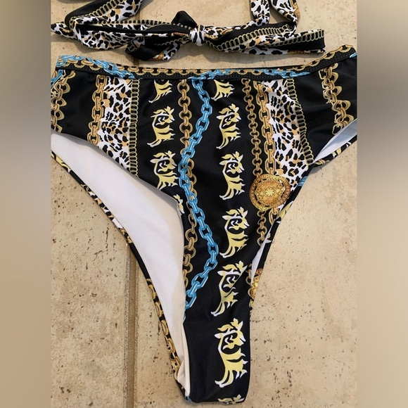 💛 Shein Gold Chain and Leopard Print High-Waisted Bikini Set - Size Medium - Picture 7 of 9